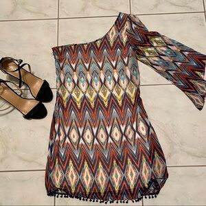 Sequin Hearts one shoulder sleeves, size S,  one 3/4 long sleeves